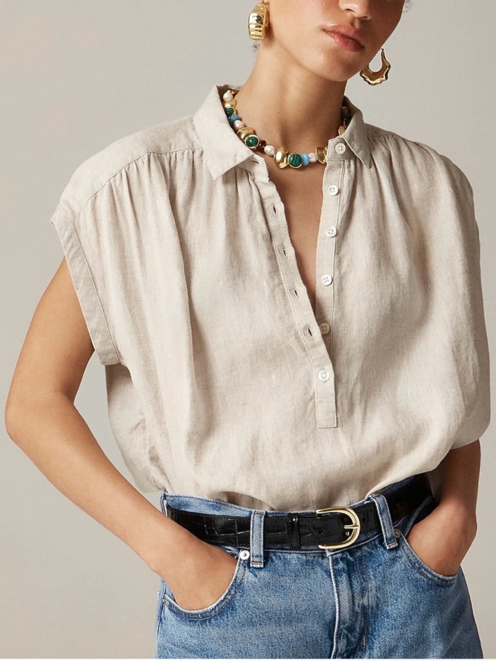 J. Crew New Capitaine Shirt in Baird McNutt Irish Linen Flax Beige Size Small